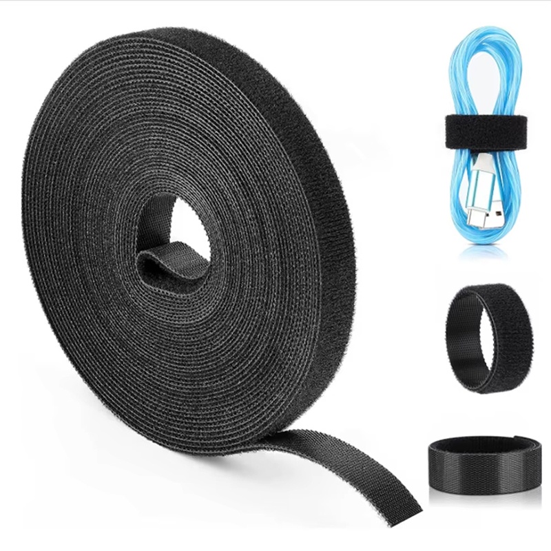 Gear Tie Reusable - 1/3/5M/ロール再利用可能なケーブルオーガナイザー、無料カット機能付き取り外し可能なケーブルストラップ、コード管理用両面固定テープ