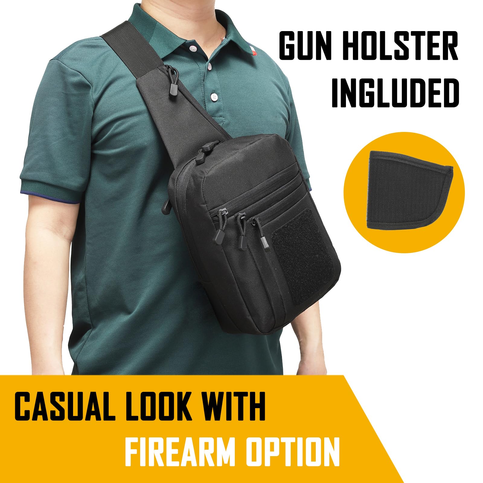 Edc Carry Bag For Men - メンズ用隠し携帯用クロスボディバッグ、CCWスリングバッグEDCキャリーバッグショルダーナイロン高品質チェストパックガンバッグ（ハンドガン用）